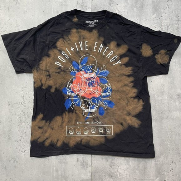 Chemistry Brand Black Bleach Tie Dye Positive Energy T-Shirt Men's‎ Size XL EUC - Picture 1 of 6
